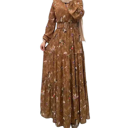 Women's New Flower Turtleneck Dress Fashion Commuter Muslim Dress