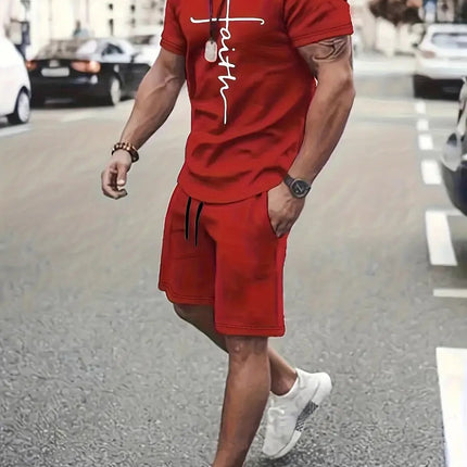 Casual Sports Suit Round Neck Short Sleeve 3d Digital Printing Design Two-piece Set
