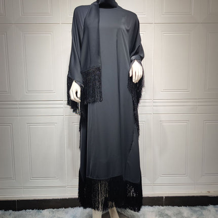 Muslim Women Batwing Sleeve Tassel Kaftan High Fashion Dress