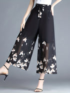 910-length Plus-size Figure-flattering Womens Flowy High-waisted Chiffon Wide-leg Pants