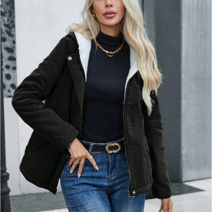 Women's Plain Zipper Front Hooded Fleece Casual Padded Padded Coat