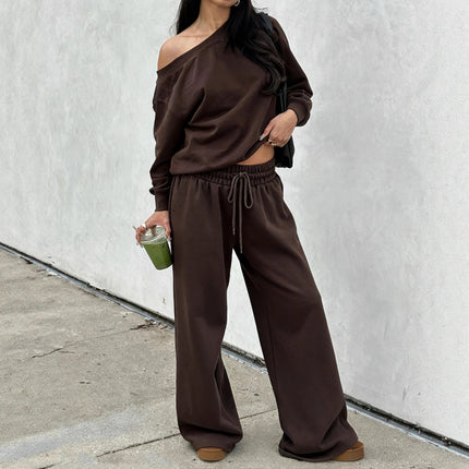 New Style Slant Shoulder Design Sports Style Leisure Fashion Two-piece Set