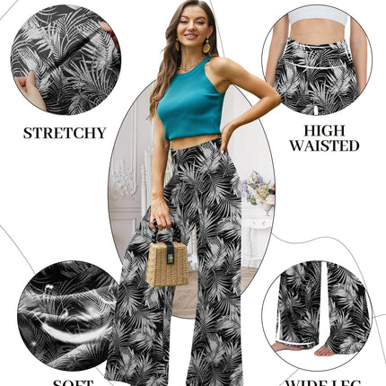 Wide-leg Trousers - Skirt Printed With White Leaves