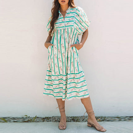 Multi-Color Loose Slim Fit Printed Long Dress For Women
