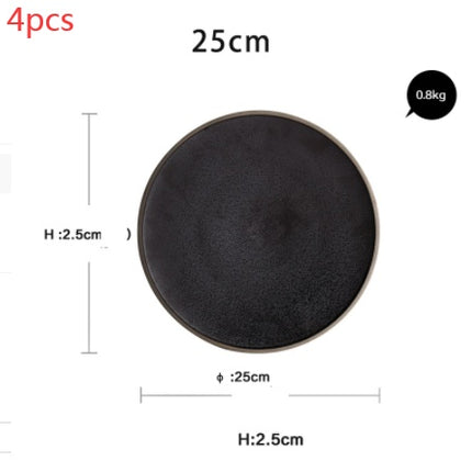 Black crystal large plate ceramic plate home dessert plate round flat plate