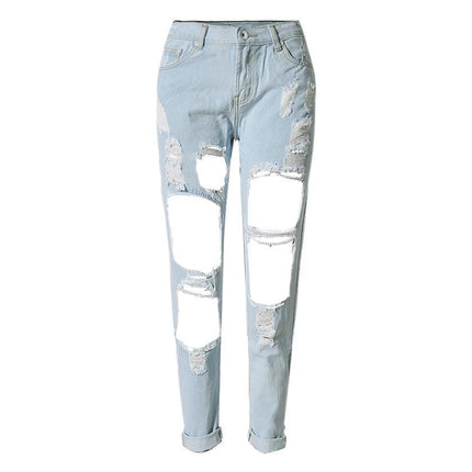 Ripped Jeans High Waist Women Ripped Hole Knee Skinny Pants
