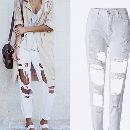 Ripped Jeans High Waist Women Ripped Hole Knee Skinny Pants