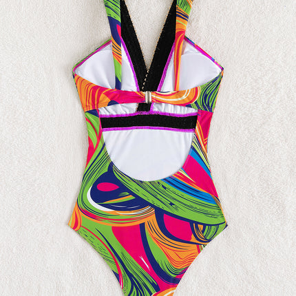 Women's Fashion Deep V Spaghetti Straps One-piece Swimsuit