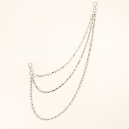 New European And American Style Pants Chain Men And Women Three-layer Silver Personality Chain With Jeans Punk Hip Hop Accessories