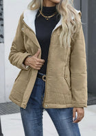 Women's Plain Zipper Front Hooded Fleece Casual Padded Padded Coat
