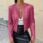 Stand Collar Color Matching Sequins Coat Short Casual Jacket