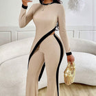 Women's 2 Piece Outfit Sexy Asymmetrical Hem Long Sleeve Top And Wide Leg Pants Sets Elegant Vacation Going Out Suit