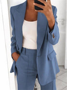 Ins Button Casual Suit Fashion Long-sleeved Lapel Blazer Jacket And Slim-fit Pocket Trousers For Women Clothing