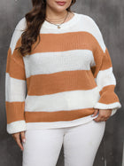 Plus Size Women's Clothing Style Contrast Color Striped Color Pullover Sweater