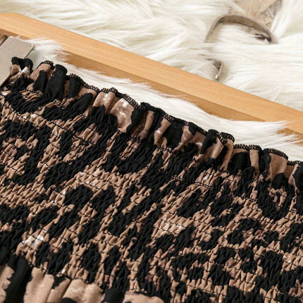 Women's Plus Size Leopard Print Wide-Leg Pants - Summer Casual Elastic Waist Long Trousers For Daily Wear