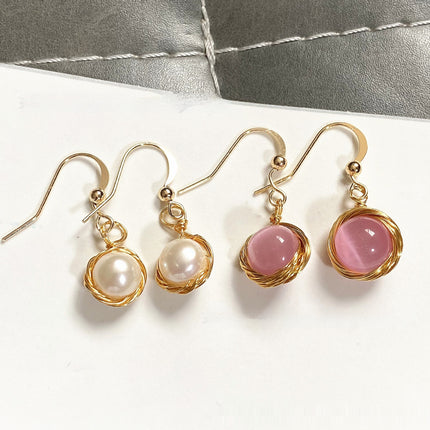 Red Agate Freshwater White Pearl Earrings