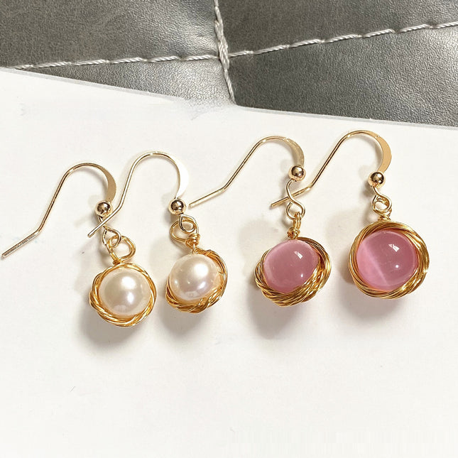 Red Agate Freshwater White Pearl Earrings
