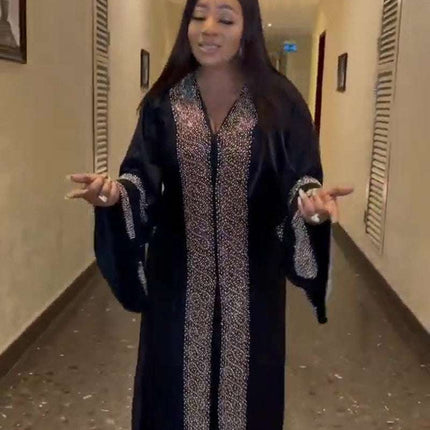 Women's Fashion Rhinestone Swing Dress Muslim Style Robe
