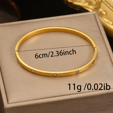 Lxalry 18K Gold Plated Stainless Steel Minimalist Bracelet Hypoallergenic Circle Rhinestone Jewelry  Secure Inlay Tarnish Free Design Skin Safe Luxury Gift For Her Golden Hour Glow, Everyday Wear A