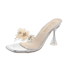 Transparent Slippers Outer Wear Stiletto Open Toe Flip-flops Flowers