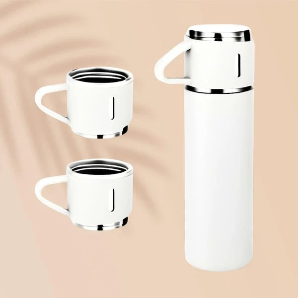 Insulated Vacuum Flask Set -Water Bottle With 3 Cups Gift Set, Thermos Water Bottle For Hot And Cold Drinks - Reusable Stainless Steel Water Bottles For Indoor And Outdoor Activities 500ml