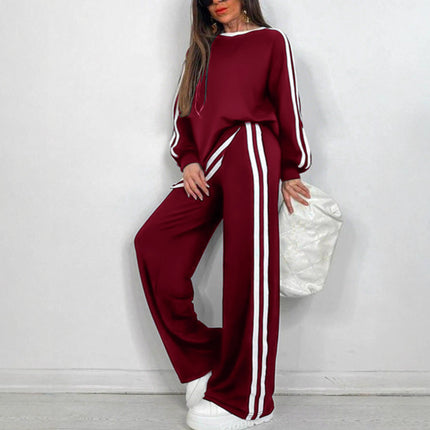 Casual Striped Trousers Long Sleeve Round Neck Suit