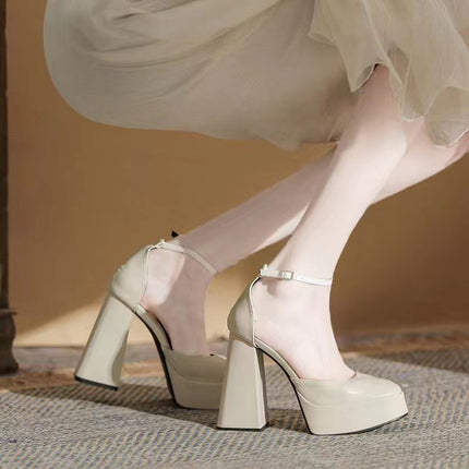 Platform Square Toe Buckle Chunky Heel High Heels