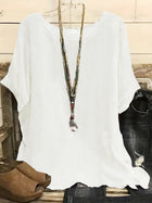Women Fashion Casual Shirts Solid Color 3 4 Sleeve Round Neck Blouses Summer Loose Tops Streetwear