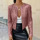 Stand Collar Color Matching Sequins Coat Short Casual Jacket