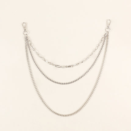 New European And American Style Pants Chain Men And Women Three-layer Silver Personality Chain With Jeans Punk Hip Hop Accessories
