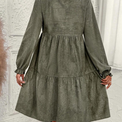 Women's Casual Solid Color Ruffle Sleeve Midi Dress Spring And Autumn