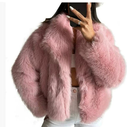 Winter Plush Coat Fashion Warm Thicken Fluffy Lapel Jacket Outwear Casual Long Sleeve Tops Womens Clothing