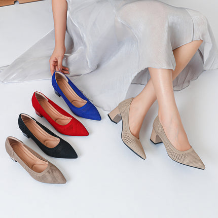 Women's Summer Casual Pointed Toe Chunky Heel Hollow Sandals