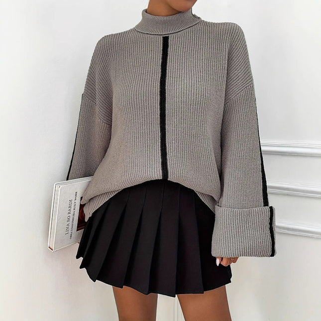 Women's Fashion High Collar Knitted Sweater