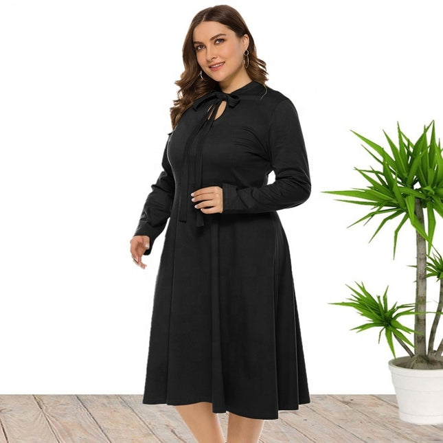 Large Size Women's Round Neck Lace Knitted Dress