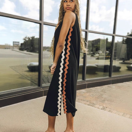 Fashion Round Neck Vest Sleeveless Long Dress Women