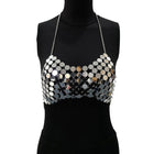 Sexy Metal Chain Tank Top Womens Silver Sparkly Sequins Hollow Plain Backless Club Vest Women Summer Beach Crop Tops