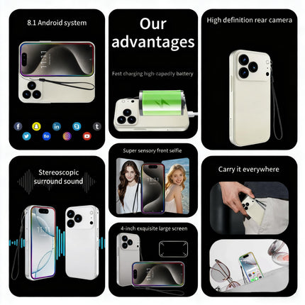 4.0 Inch Mini Smartphone, Android 8.1, 3GB RAM 32GB Storage, Dual SIM Unlocked 3G LTE, 3000mAh Battery, Compact Pocket Phone For Students Seniors Backup