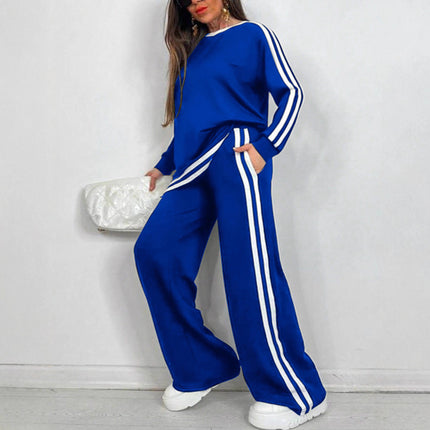 Casual Striped Trousers Long Sleeve Round Neck Suit
