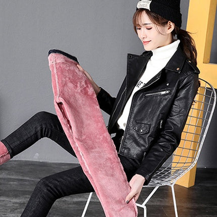 Women Thermal Jeans Winter Snow Warm Plush Stretch Jeans Lady Skinny Thicken Fleece Denim Long Pants Retro Blue Pencil Trousers
