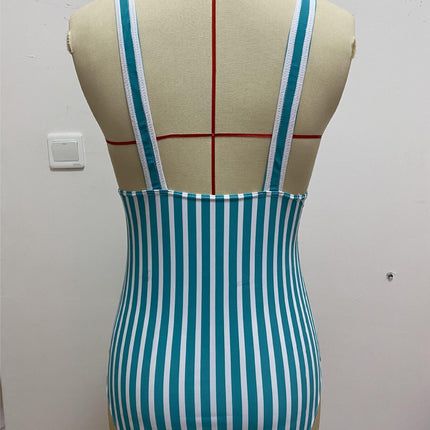 New Women Green Striped One-piece Bikini Swimsuit