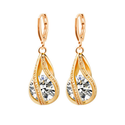 S163 Korean simple zircon jewelry set Silver Drop Necklace Earrings set new bride wedding