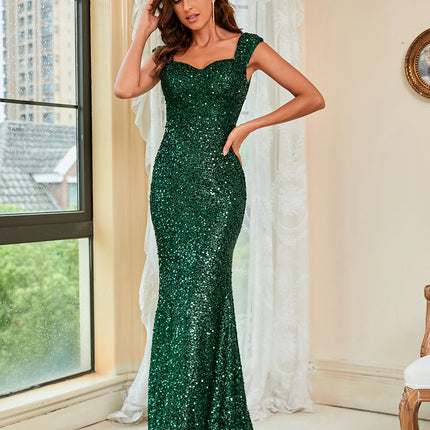 Green Suspenders Mid Waist Party Evening Dress