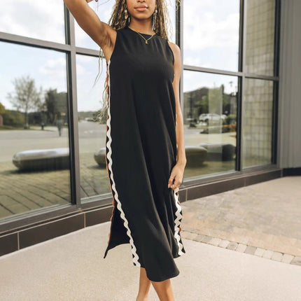 Fashion Round Neck Vest Sleeveless Long Dress Women