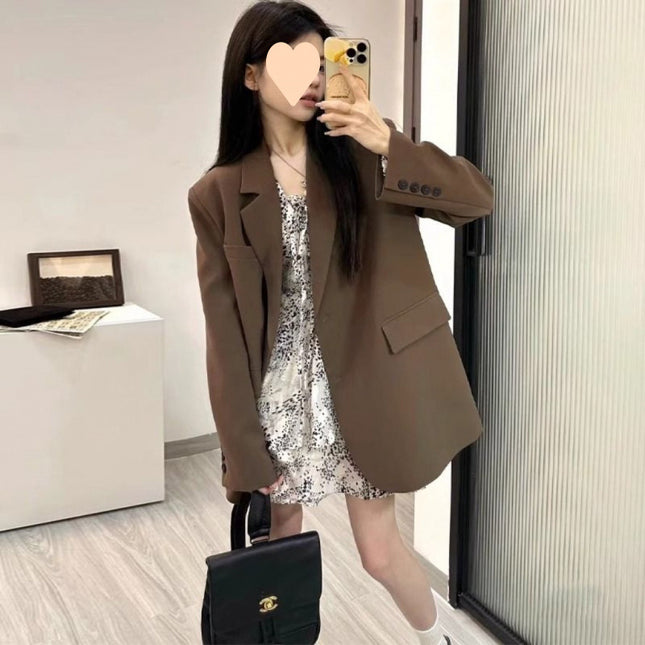 Solid Color Loose Casual Women's Suit Jacket