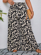 Women's Plus Size Printed Wide-Leg Pants - Summer Casual Elastic Waist Long Trousers With Belt