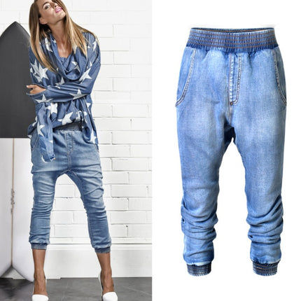 Elastic Waist Jeans Women Casual Female Cross-pants Plus Size Big and Tall Women Clothes High Quality Woman Summer Jeans S2814