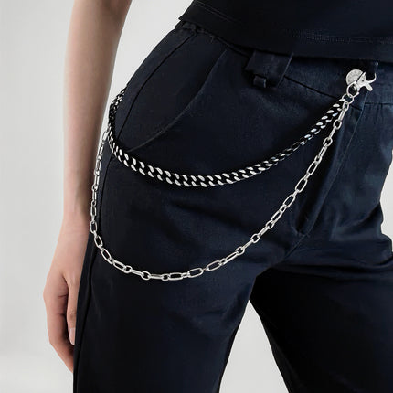 New European And American Punk Style Personality Double Pants Chain Men And Women Black And Silver Mixed Simple Chain Hip-hop Jeans Decoration