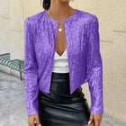 Stand Collar Color Matching Sequins Coat Short Casual Jacket
