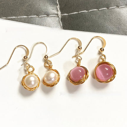 Red Agate Freshwater White Pearl Earrings